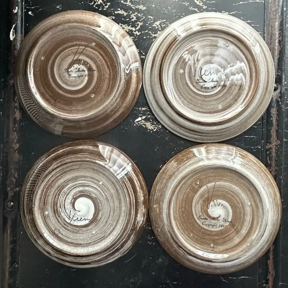 Santa Anita Ware Vreni Brown Swirl Mid Century Bread Plates Set of 4